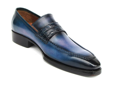 Paul Parkman Men's Blue Patina Handmade Loafers (ID6944 BLU)
