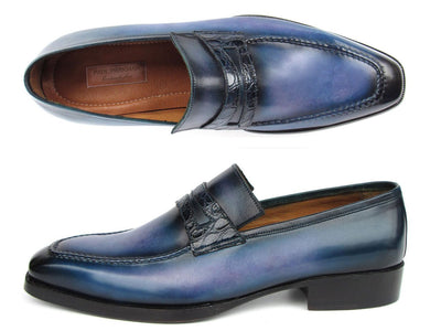 Paul Parkman Men's Blue Patina Handmade Loafers (ID6944 BLU)