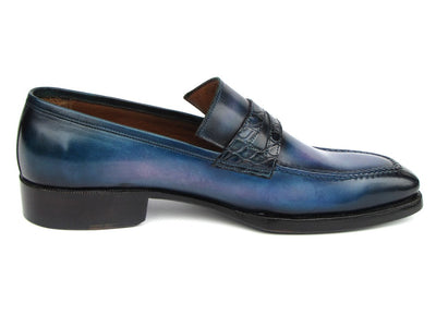 Paul Parkman Men's Blue Patina Handmade Loafers (ID6944 BLU)