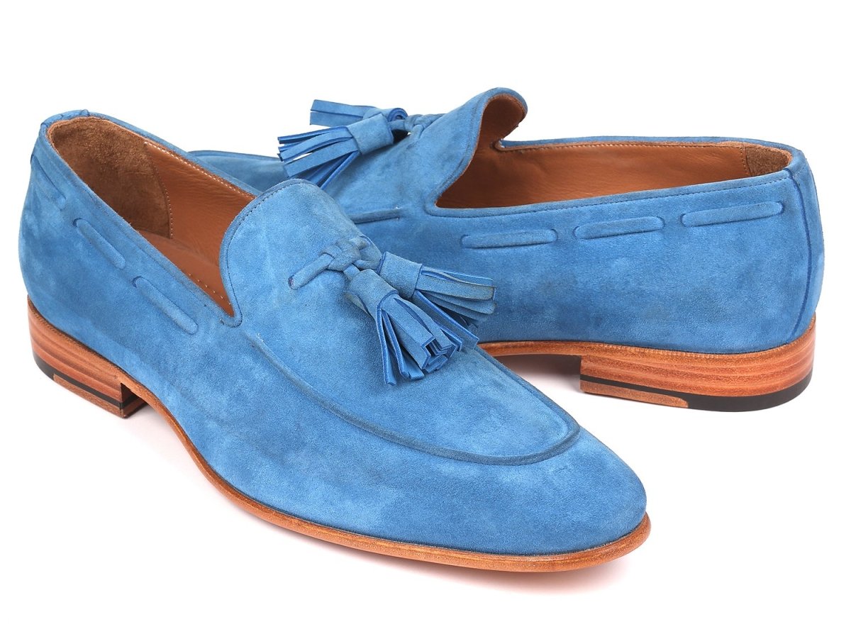 Paul Parkman Men’s Blue Suede Tassel Loafers – Handcrafted Italian Slip On Elegance in Premium Velvety Suede
