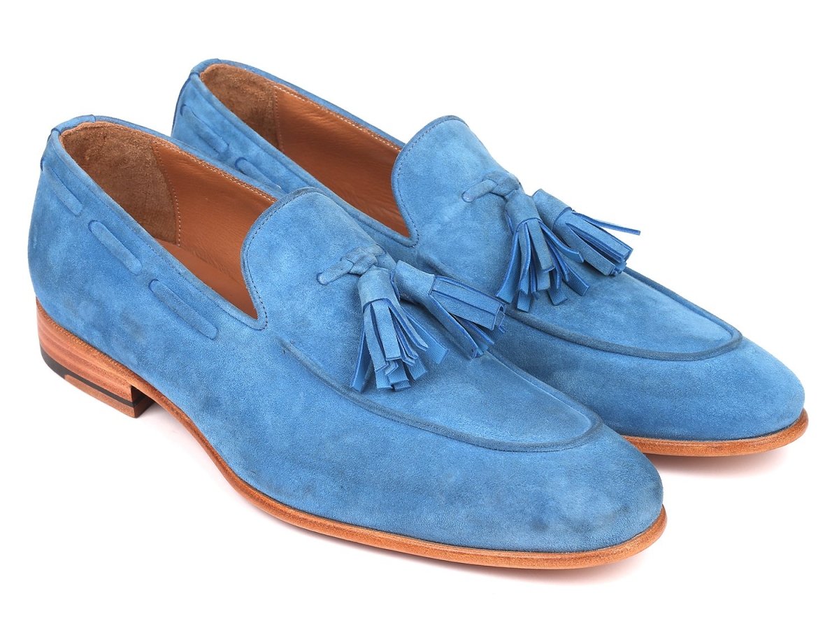Paul Parkman Men’s Blue Suede Tassel Loafers – Handcrafted Italian Slip On Elegance in Premium Velvety Suede