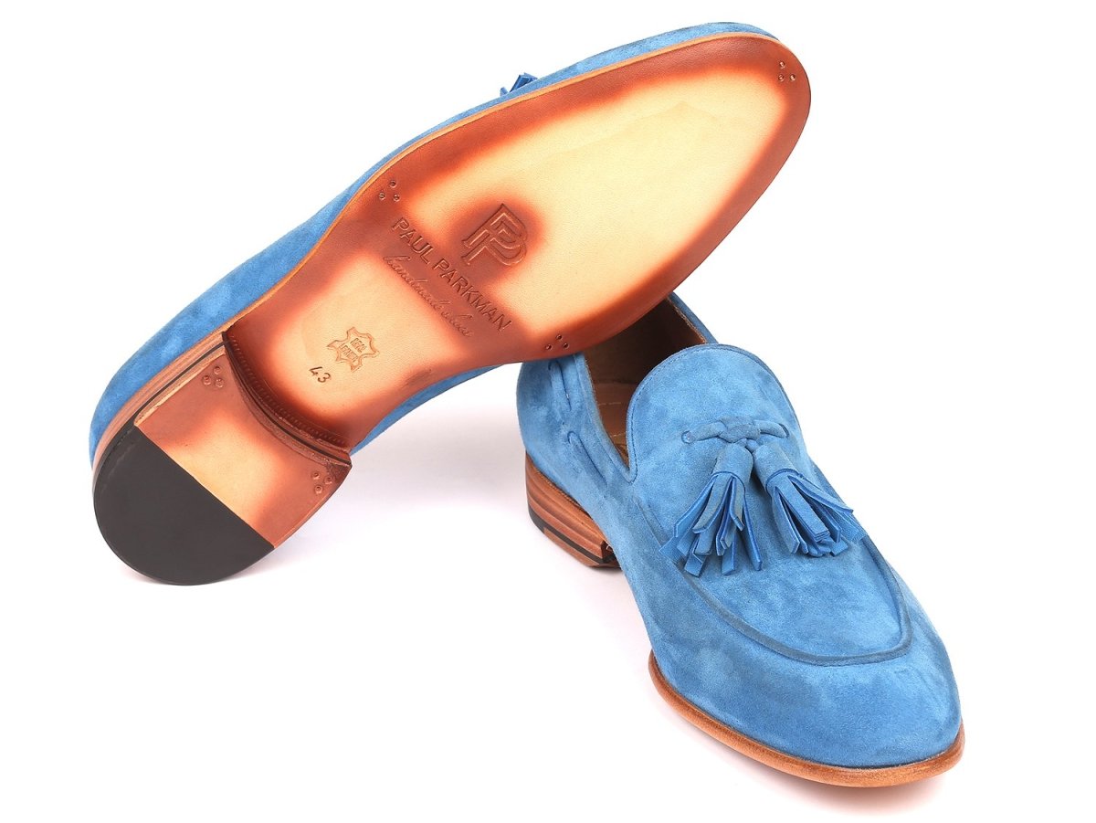 Paul Parkman Men’s Blue Suede Tassel Loafers – Handcrafted Italian Slip On Elegance in Premium Velvety Suede