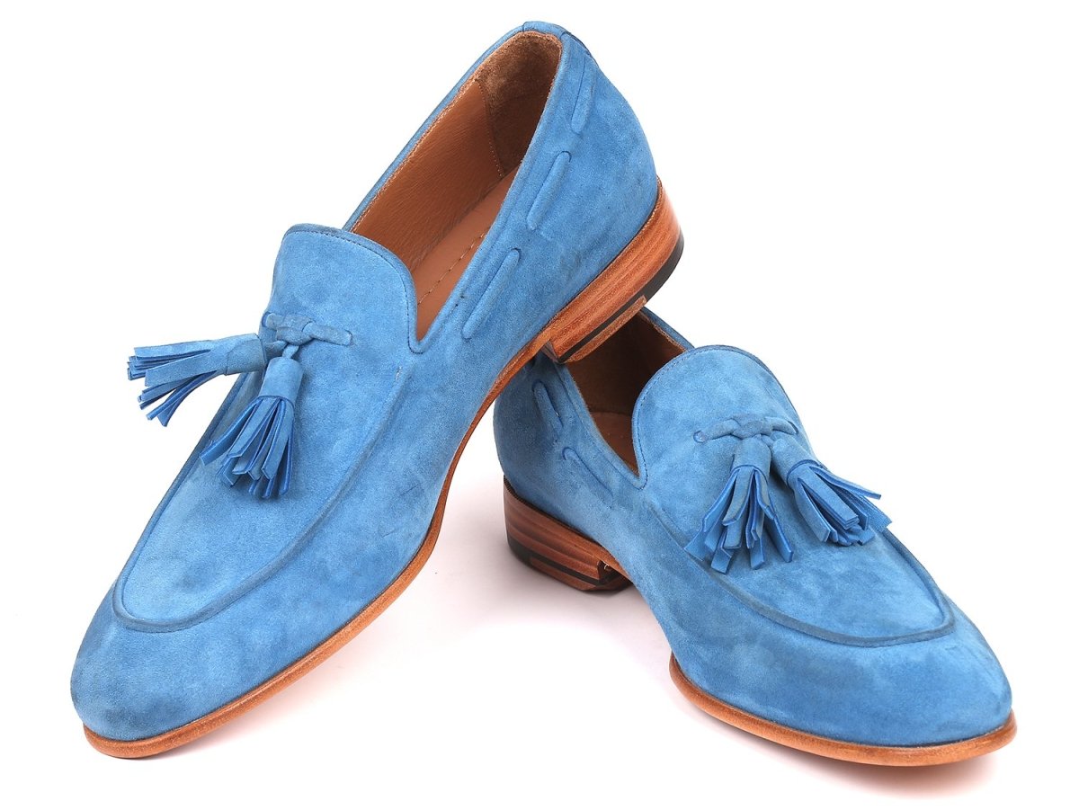 Paul Parkman Men’s Blue Suede Tassel Loafers – Handcrafted Italian Slip On Elegance in Premium Velvety Suede