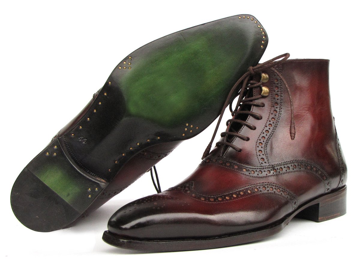Paul Parkman Men's Bordeaux Burnished Leather Goodyear Welted Wingtip Boots (IDBT4861 BRD)