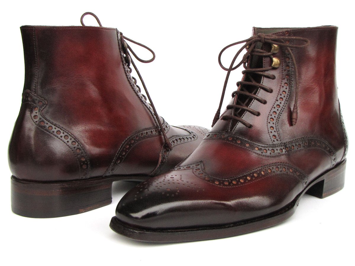 Paul Parkman Men's Bordeaux Burnished Leather Goodyear Welted Wingtip Boots (IDBT4861 BRD)