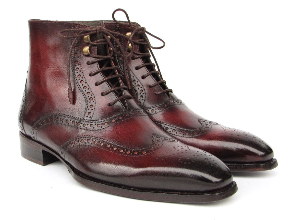Paul Parkman Men's Bordeaux Burnished Leather Goodyear Welted Wingtip Boots