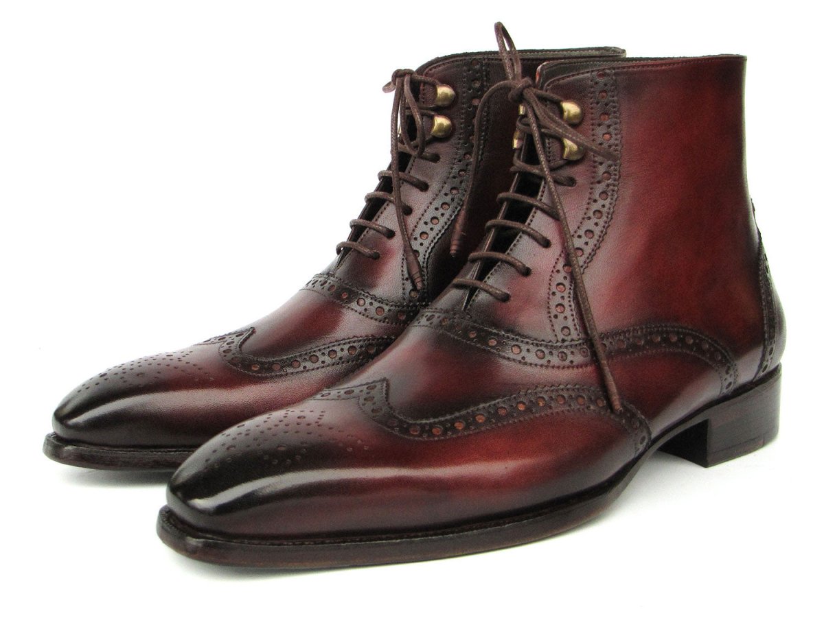 Paul Parkman Men's Bordeaux Burnished Leather Goodyear Welted Wingtip Boots