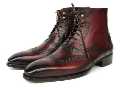 Paul Parkman Men's Bordeaux Burnished Leather Goodyear Welted Wingtip Boots