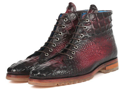 Paul Parkman Men's Bordeaux Croco Embossed Leather Boots (12811 BRD)