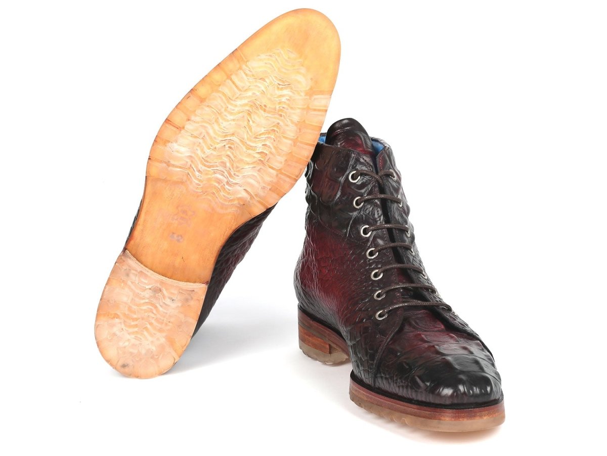 Paul Parkman Men's Bordeaux Croco Embossed Leather Boots (12811 BRD)