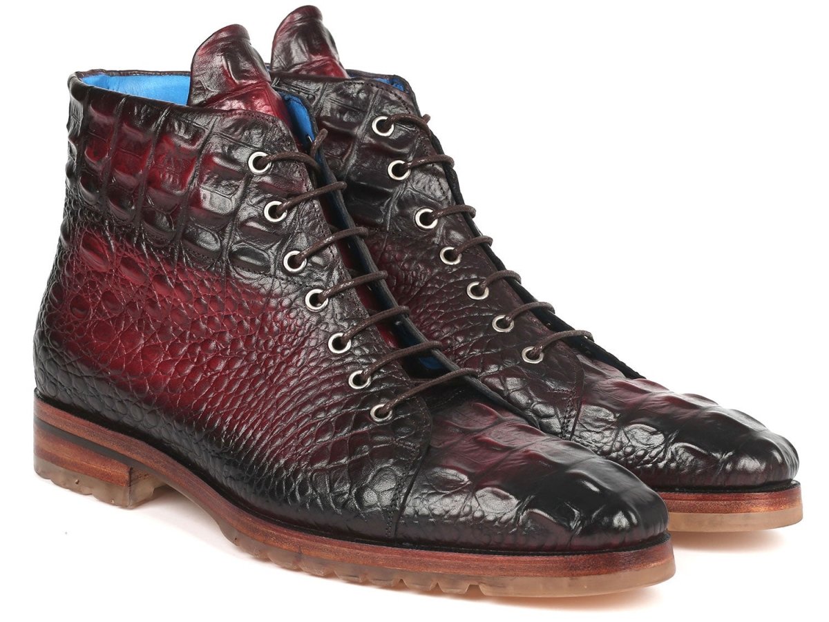Paul Parkman Men's Bordeaux Croco Embossed Leather Boots (12811 BRD)