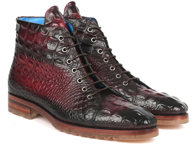 Paul Parkman Men's Bordeaux Croco Embossed Leather Boots (12811 BRD)