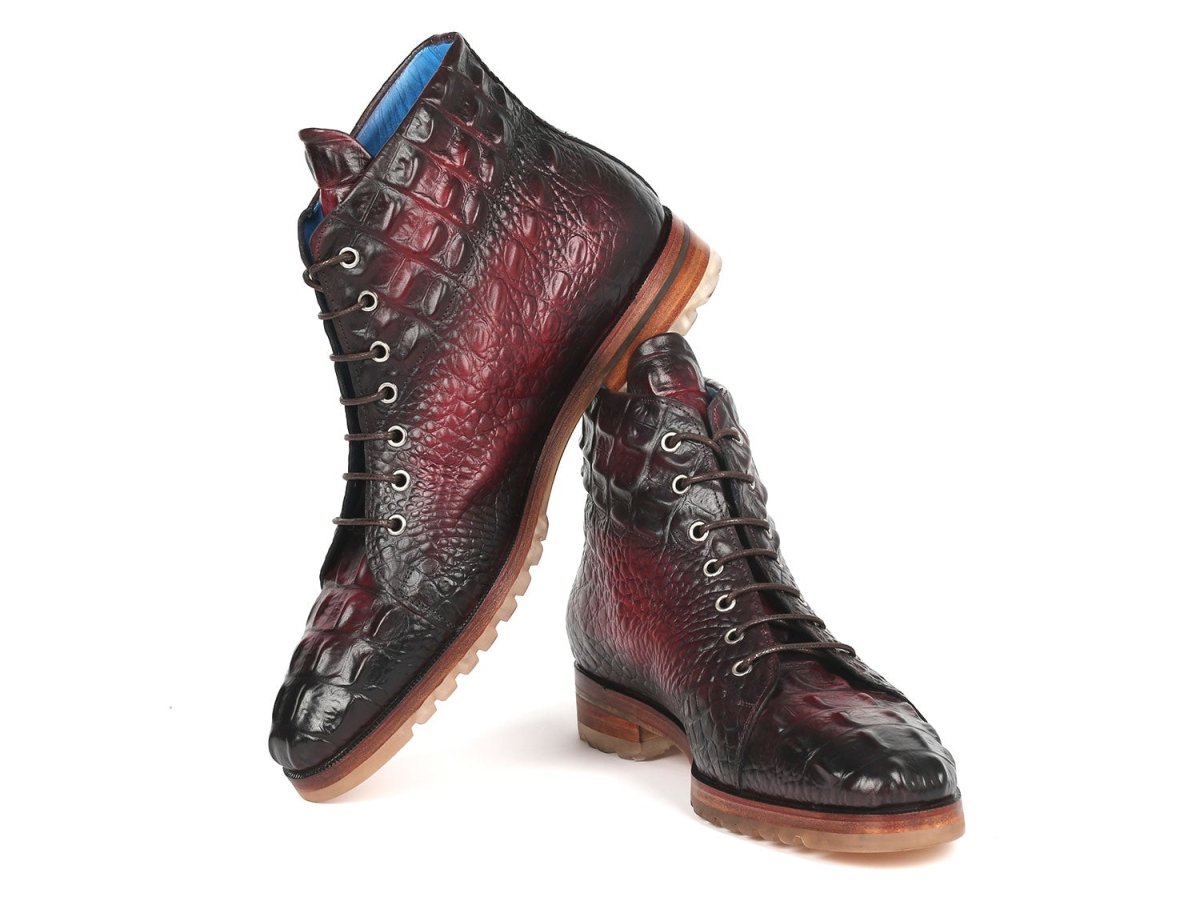 Paul Parkman Men's Bordeaux Croco Embossed Leather Boots (12811 BRD)