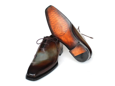 Paul Parkman Men's Brown and Blue Patina Goodyear Welted Wholecut Oxfords 22U87