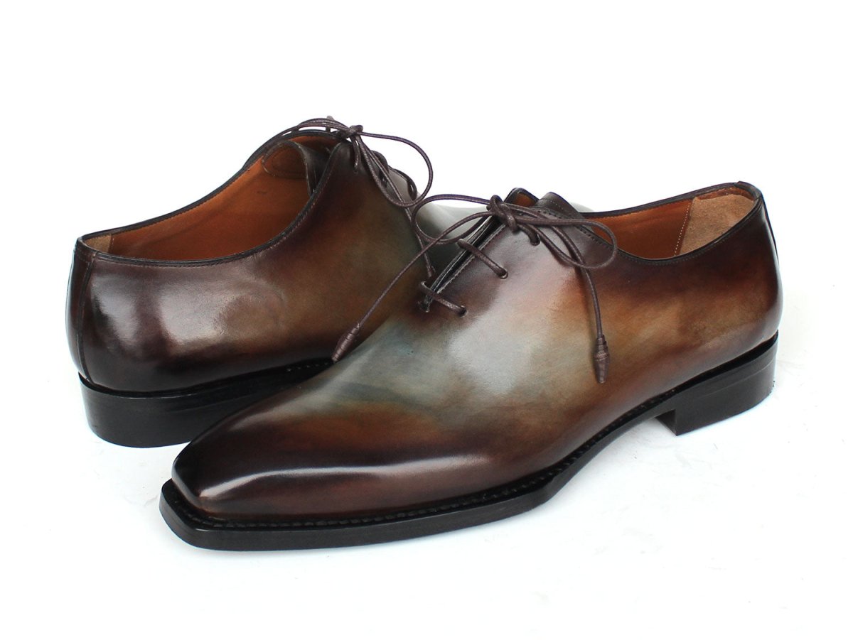 Paul Parkman Men's Brown and Blue Patina Goodyear Welted Wholecut Oxfords 22U87