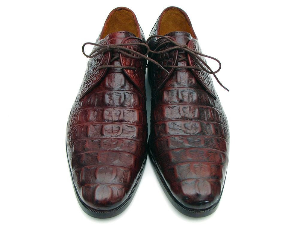 Paul Parkman Men's Brown and Bordeaux Crocodile Embossed Calfskin Derby Shoes (ID1438BRD)