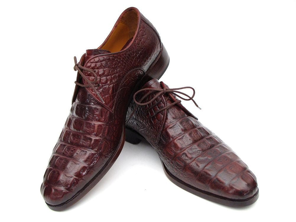 Paul Parkman Men's Brown and Bordeaux Crocodile Embossed Calfskin Derby Shoes (ID1438BRD)
