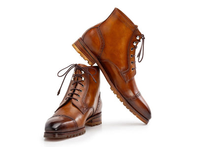 Paul Parkman Men's Brown Burnished Leather Cap Toe Boots (IDBT9566 BRW)