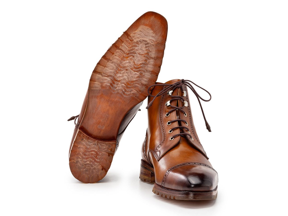 Paul Parkman Men's Brown Burnished Leather Cap Toe Boots (IDBT9566 BRW)