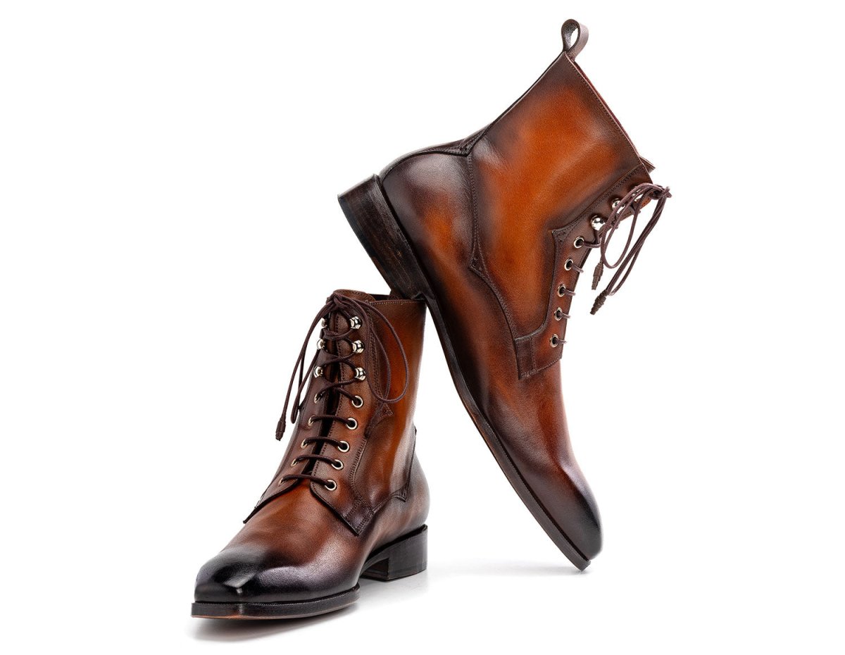 Paul Parkman Men's Brown Burnished Leather Lace - Up Boots (IDBT534 - BRW)