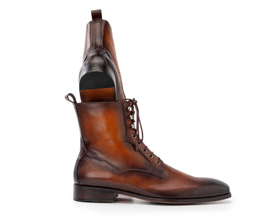 Paul Parkman Men's Brown Burnished Leather Lace - Up Boots (IDBT534 - BRW)
