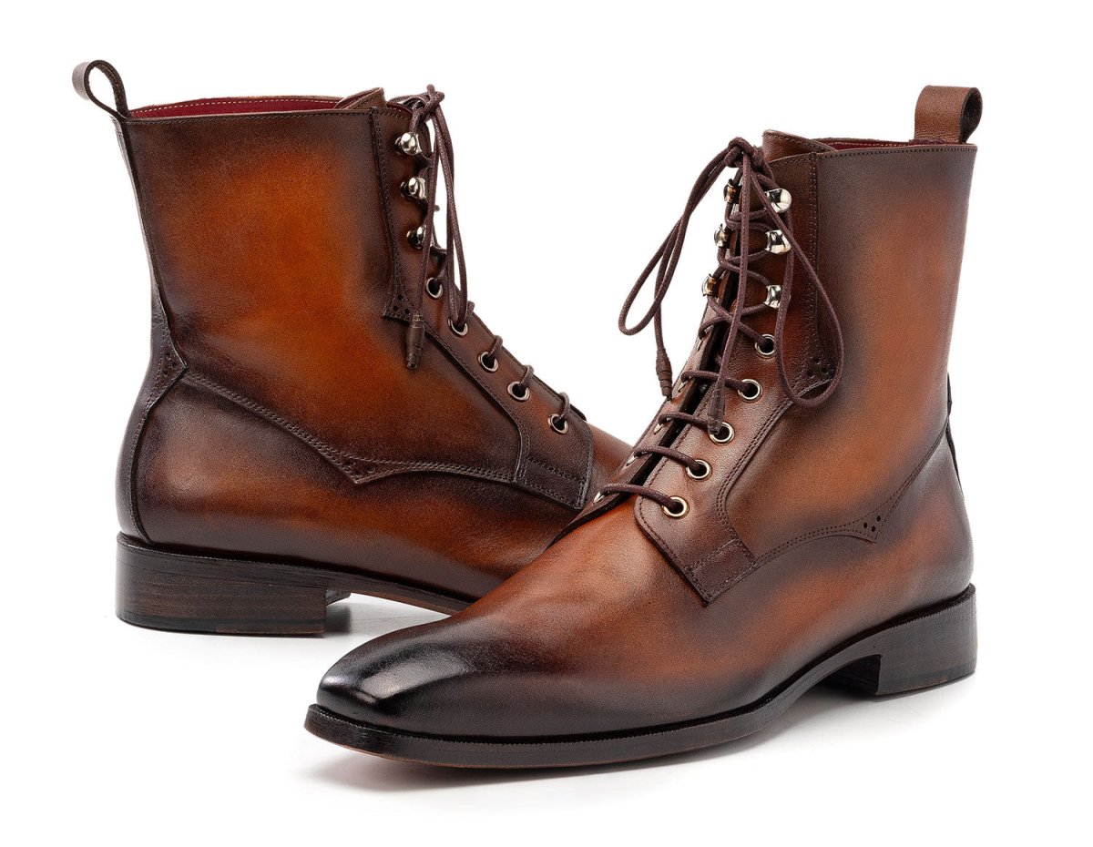 Paul Parkman Men's Brown Burnished Leather Lace - Up Boots (IDBT534 - BRW)