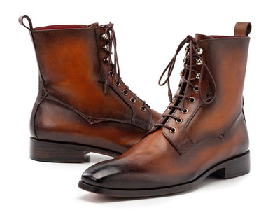 Paul Parkman Men's Brown Burnished Leather Lace - Up Boots (IDBT534 - BRW)