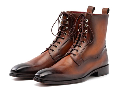 Paul Parkman Men's Brown Burnished Leather Lace - Up Boots (IDBT534 - BRW)