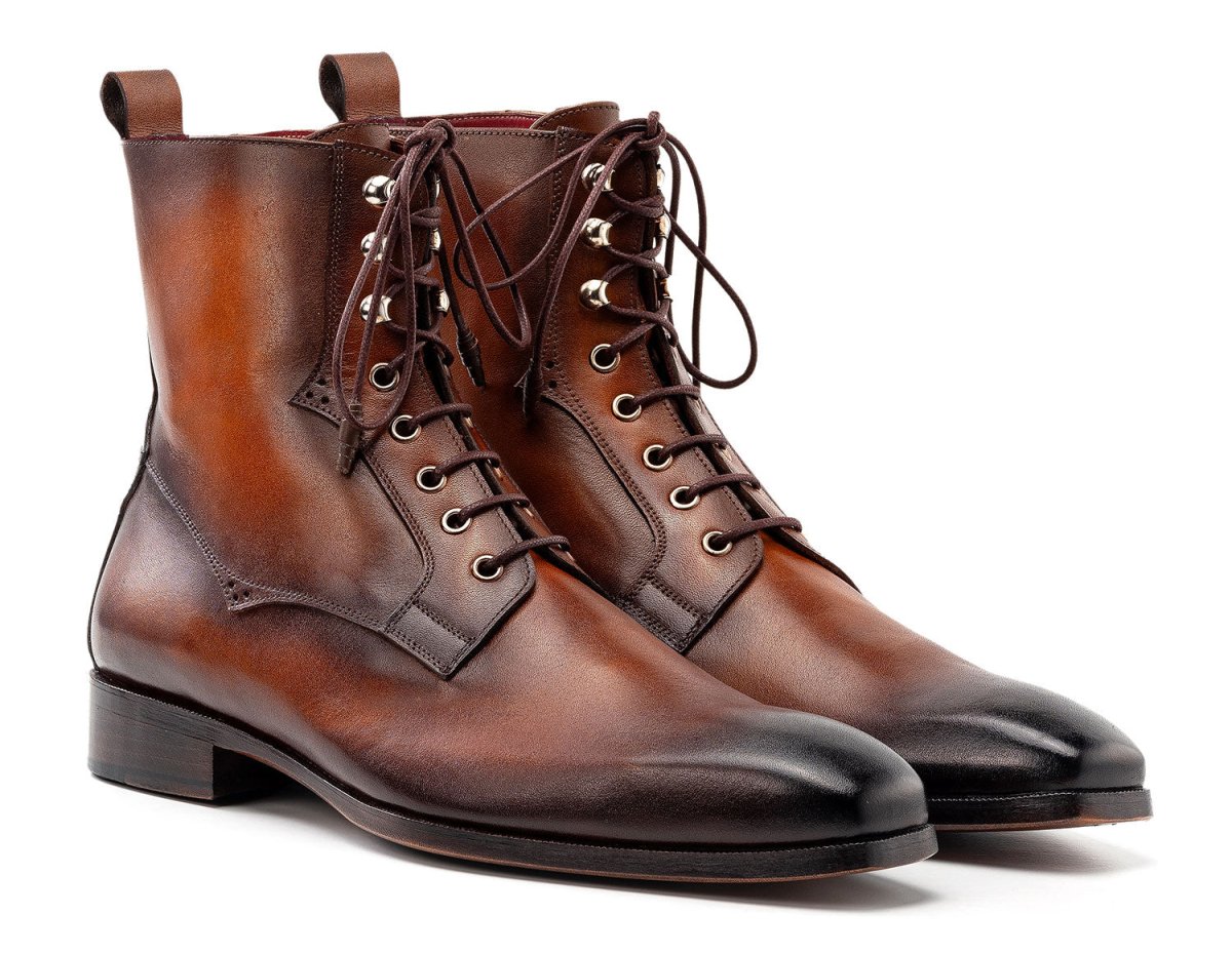 Paul Parkman Men's Brown Burnished Leather Lace - Up Boots (IDBT534 - BRW)