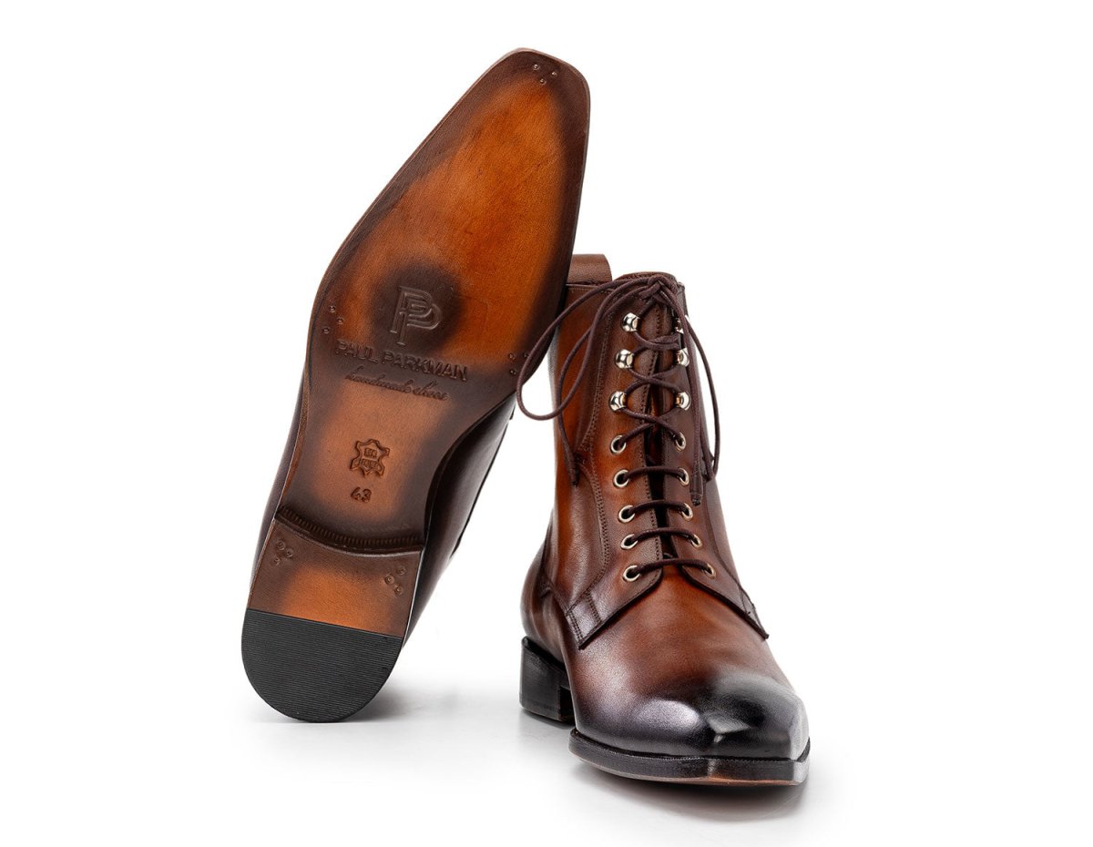 Paul Parkman Men's Brown Burnished Leather Lace - Up Boots (IDBT534 - BRW)