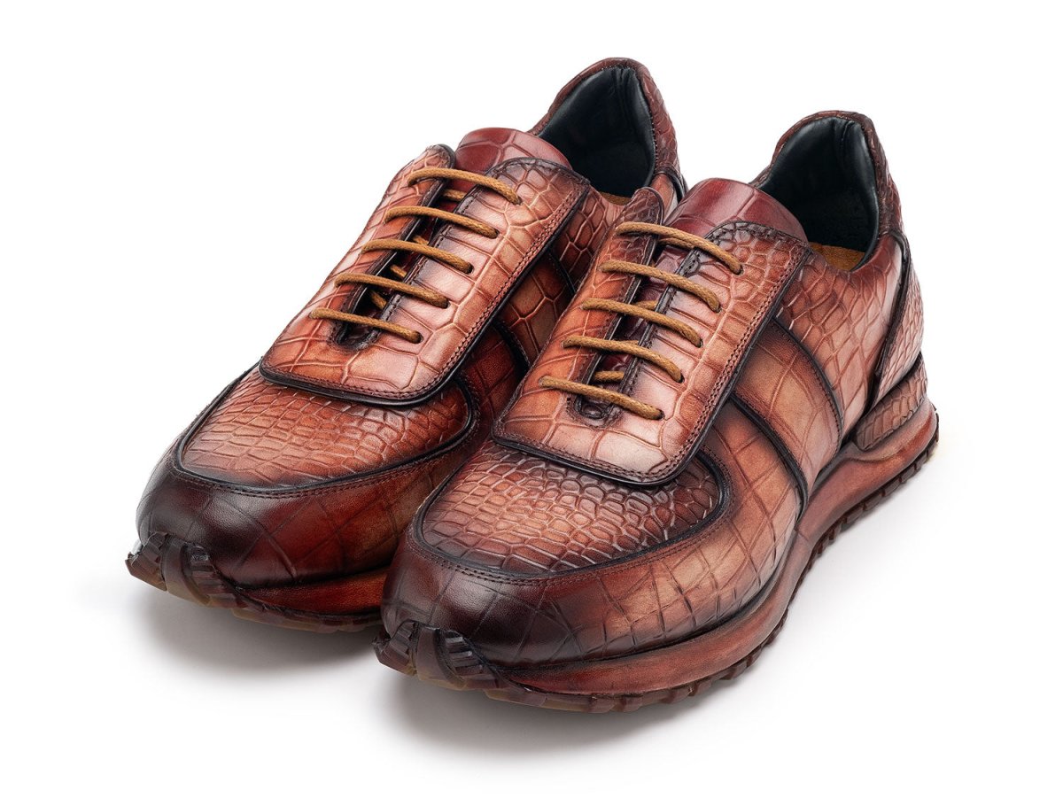 Paul Parkman Men's Brown Burnished Textured Leather Sneakers (IDLB704CML)