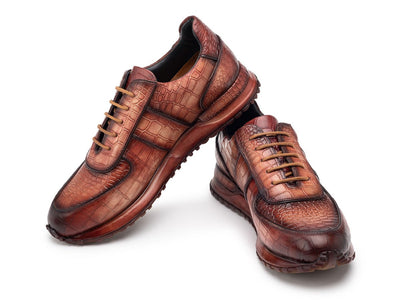 Paul Parkman Men's Brown Burnished Textured Leather Sneakers (IDLB704CML)