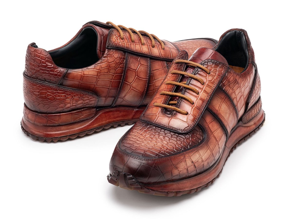 Paul Parkman Men's Brown Burnished Textured Leather Sneakers (IDLB704CML)