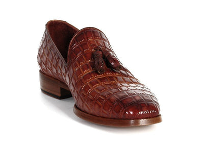 Paul Parkman Men's Brown Crocodile Embossed Calfskin Tassel Loafer (ID0823 - BRW)