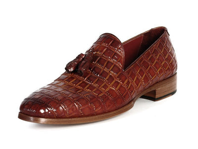 Paul Parkman Men's Brown Crocodile Embossed Calfskin Tassel Loafer (ID0823 - BRW)