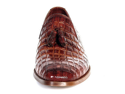 Paul Parkman Men's Brown Crocodile Embossed Calfskin Tassel Loafer (ID0823 - BRW)