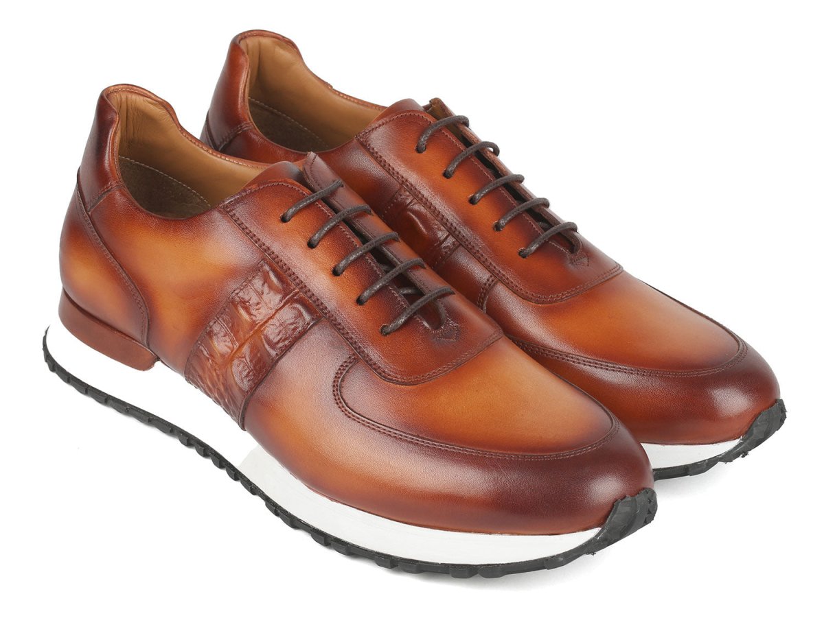 Paul Parkman Men's Brown Hand Painted Sneakers (IDLP208BRW)