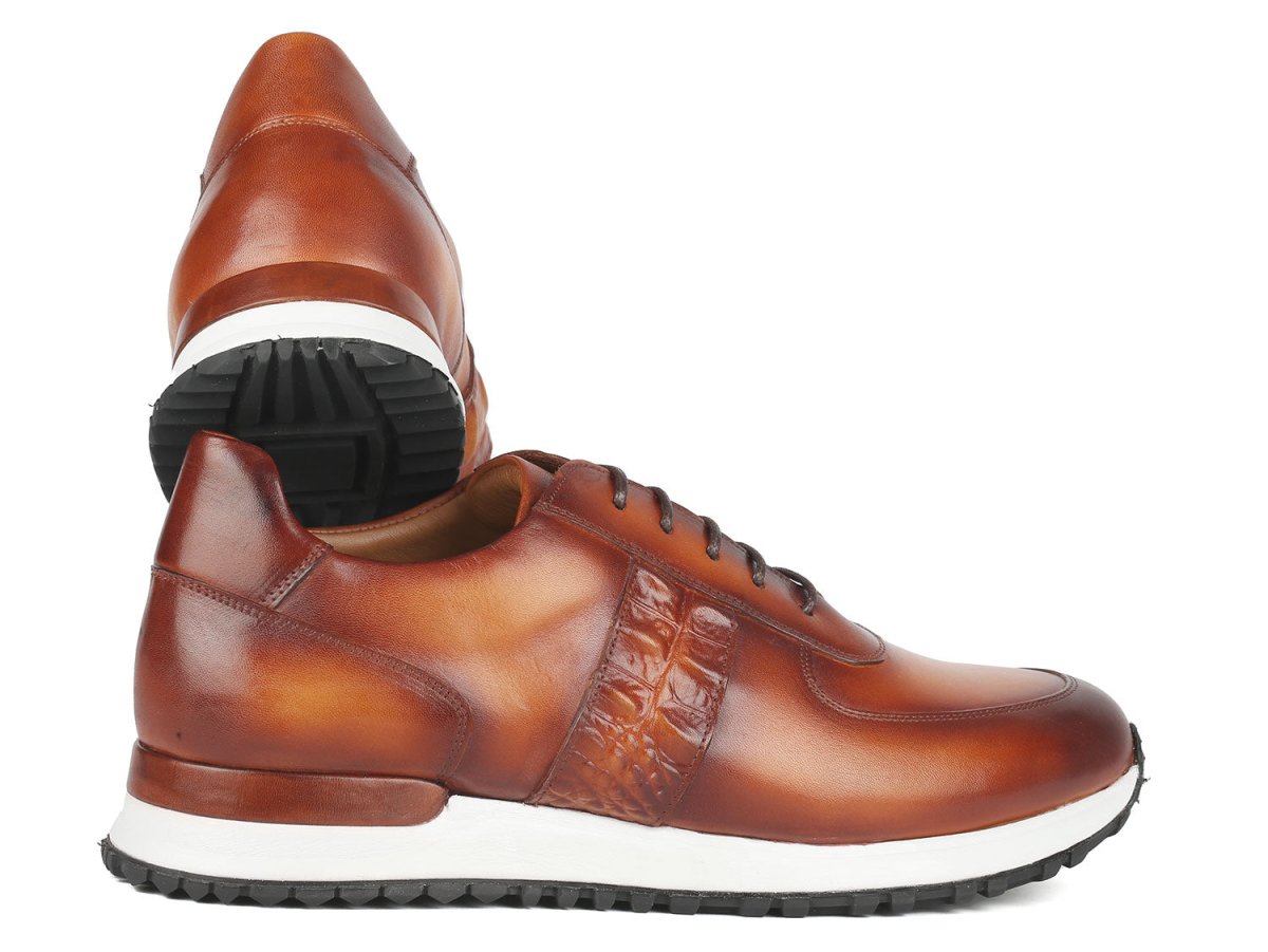 Paul Parkman Men's Brown Hand Painted Sneakers (IDLP208BRW)