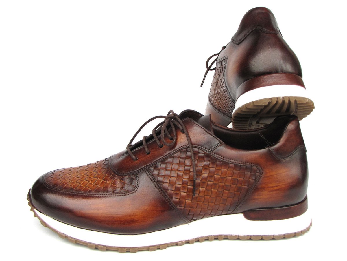 Paul Parkman Men's Brown Hand Painted Woven Leather Sneakers