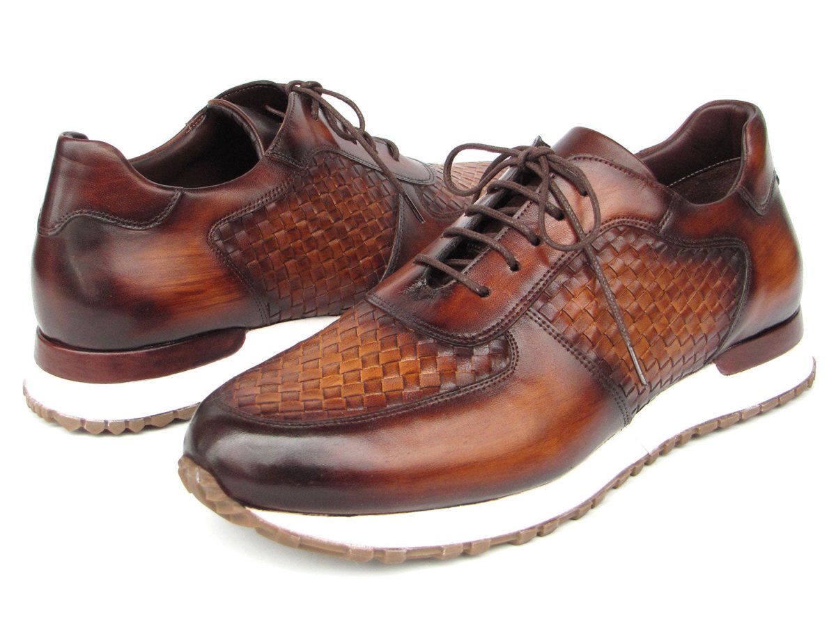 Paul Parkman Men's Brown Hand Painted Woven Leather Sneakers