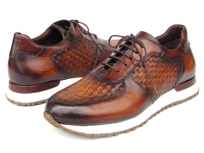 Paul Parkman Men's Brown Hand Painted Woven Leather Sneakers