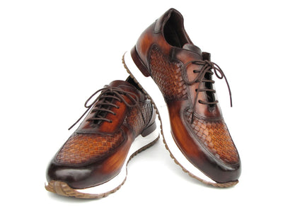 Paul Parkman Men's Brown Hand Painted Woven Leather Sneakers