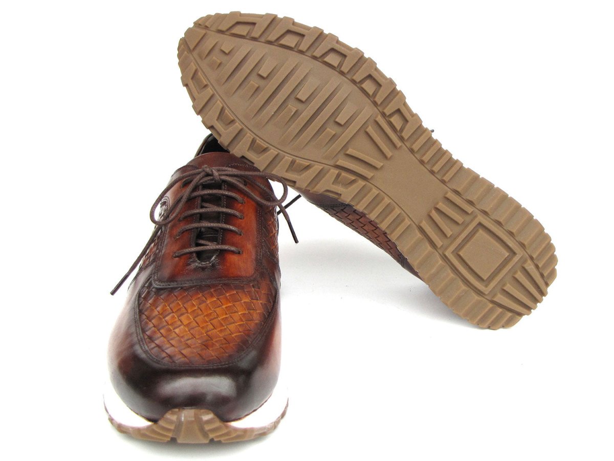 Paul Parkman Men's Brown Hand Painted Woven Leather Sneakers
