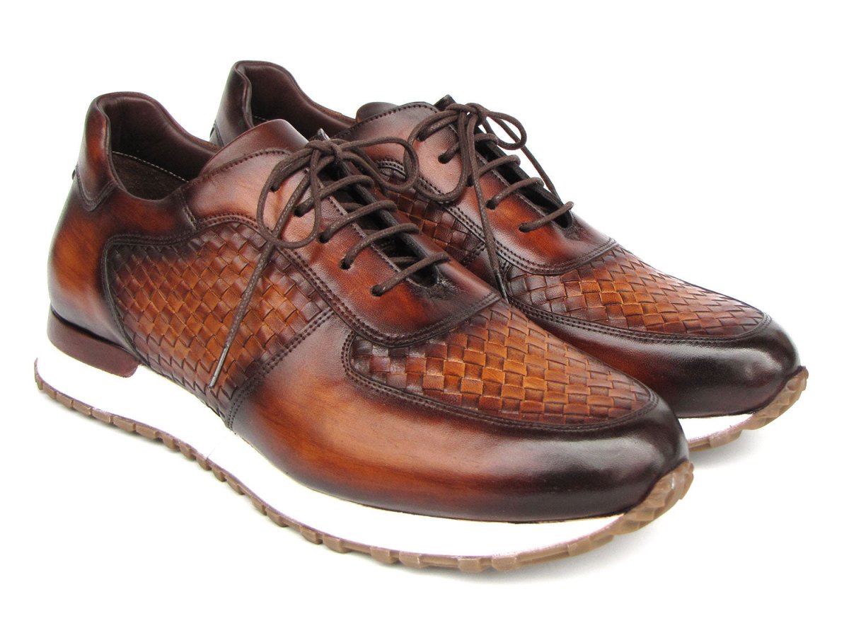 Paul Parkman Men's Brown Hand Painted Woven Leather Sneakers