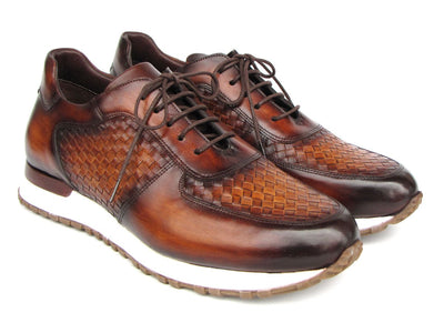 Paul Parkman Men's Brown Hand Painted Woven Leather Sneakers