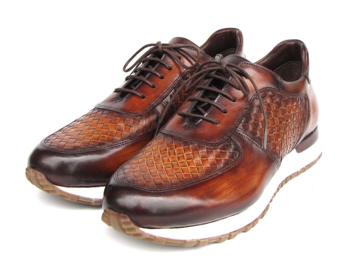 Paul Parkman Men's Brown Hand Painted Woven Leather Sneakers