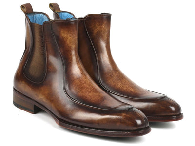 Paul Parkman Men's Brown Handpainted Chelsea Boots Goodyear Welted (IDBT822BRW)