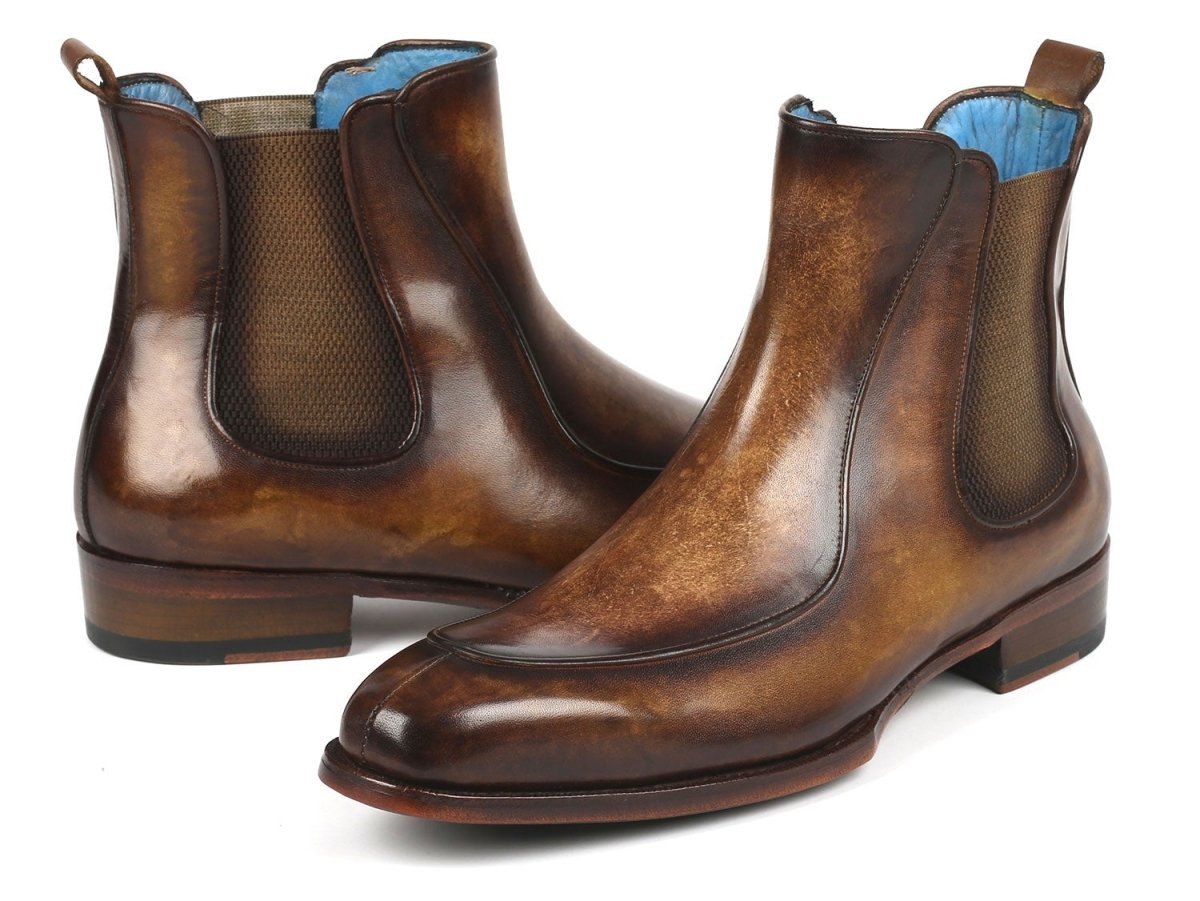 Paul Parkman Men's Brown Handpainted Chelsea Boots Goodyear Welted (IDBT822BRW)