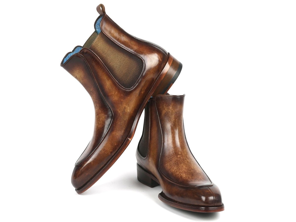Paul Parkman Men's Brown Handpainted Chelsea Boots Goodyear Welted (IDBT822BRW)