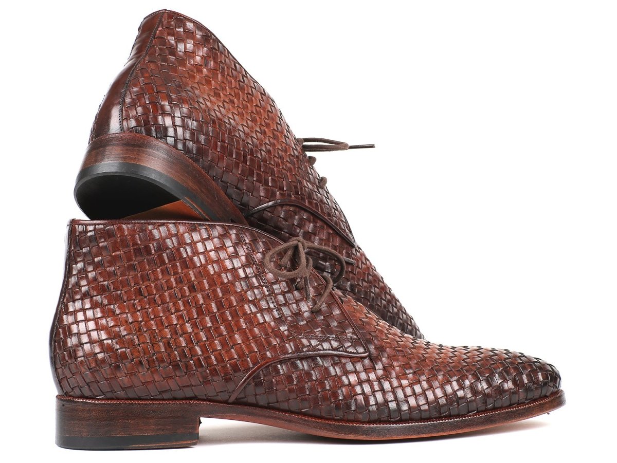 Paul Parkman Men's Brown Woven Leather Chukka Boots (IDCK82WVN)